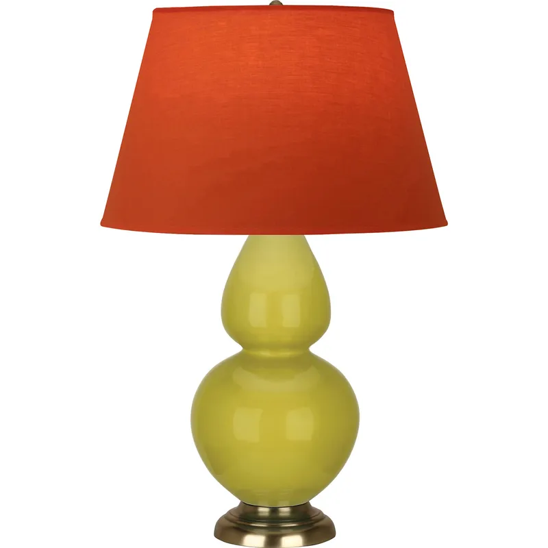 Double Gourd 31 inch 150 watt Citron Glazed Ceramic with Antique Brass Table Lamp Portable Light in Tangerine with Taupe