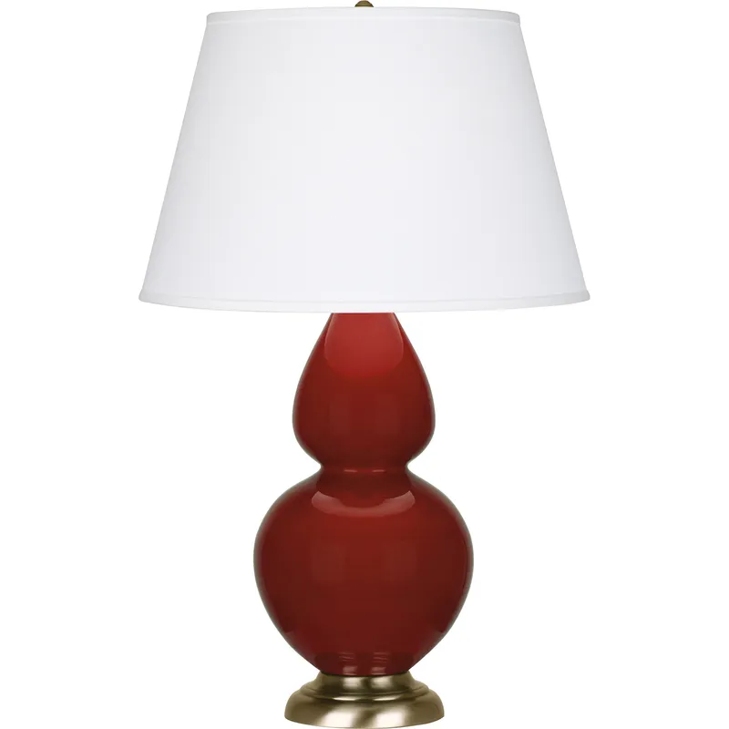 Double Gourd 31 inch 150 watt Oxblood with Antique Brass Table Lamp Portable Light in Pearl Dupioni