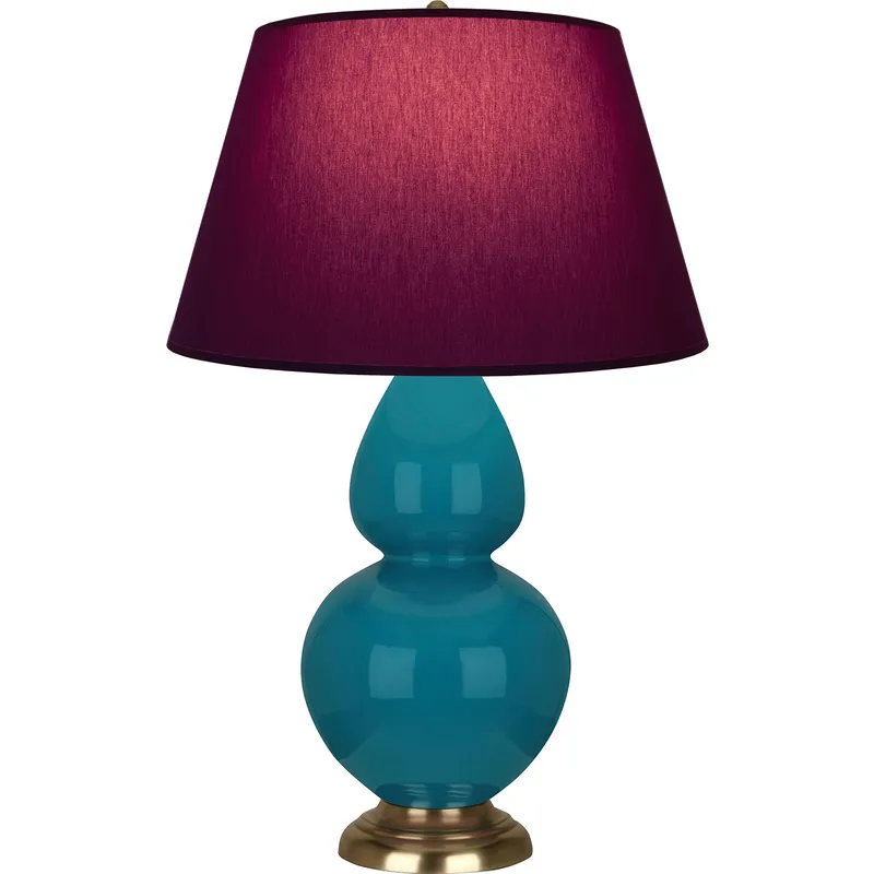 Double Gourd 31 inch 150 watt Peacock Glazed Ceramic Table Lamp Portable Light in Plum with Lavender