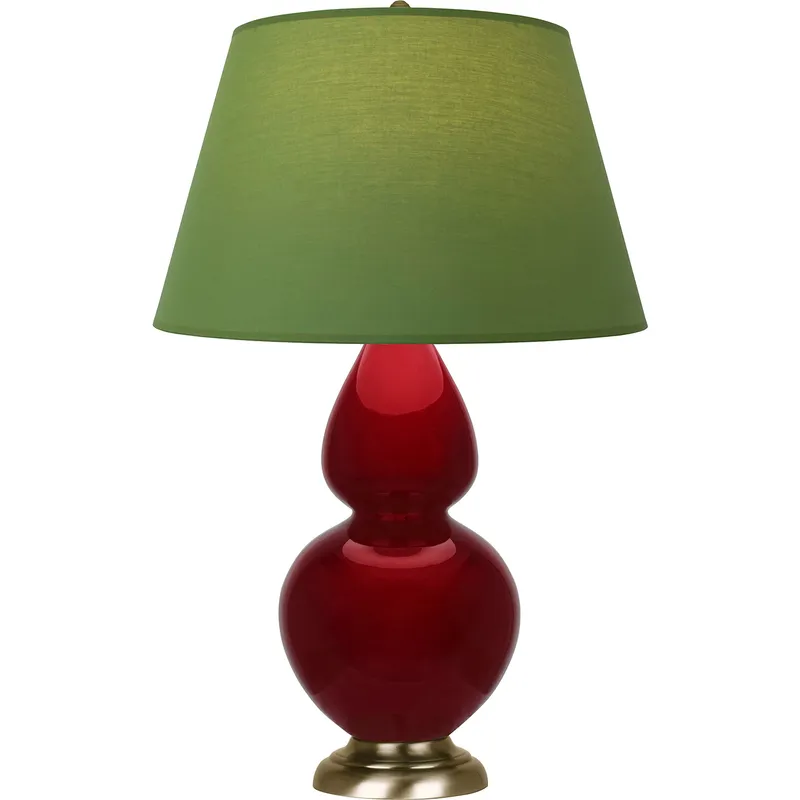 Double Gourd 31 inch 150 watt Sangria Glazed Ceramic with Antique Natural Brass Table Lamp Portable Light in Tea Green with Taupe