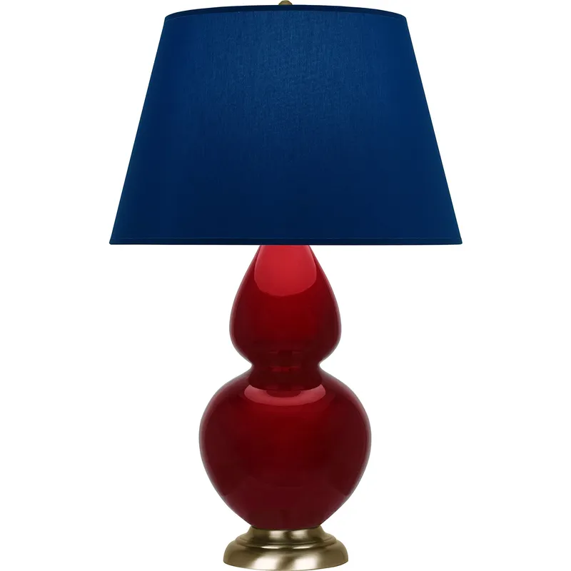 Double Gourd 31 inch 150 watt Sangria Glazed Ceramic with Antique Natural Brass Table Lamp Portable Light in Navy with Gray
