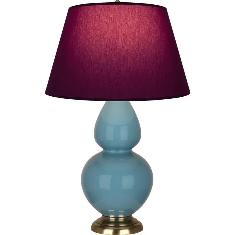 Double Gourd 31 inch 150 watt Steel Blue Glazed Ceramic with Antique Brass Table Lamp Portable Light in Plum with Lavender
