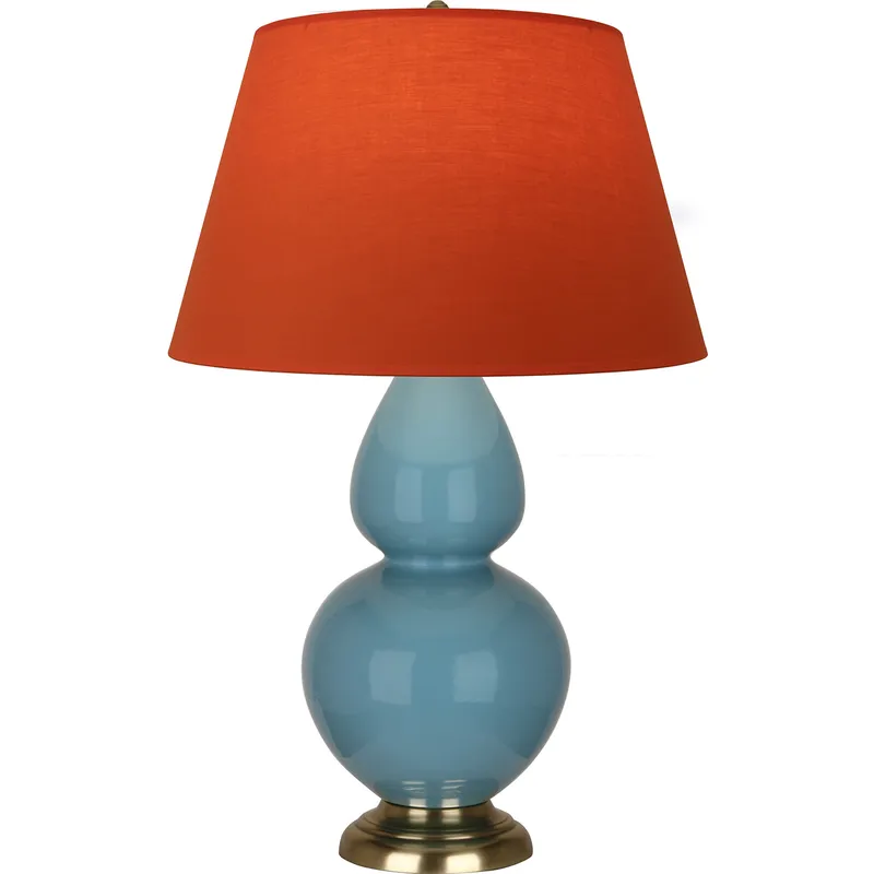 Double Gourd 31 inch 150 watt Steel Blue Glazed Ceramic with Antique Brass Table Lamp Portable Light in Tangerine with Taupe