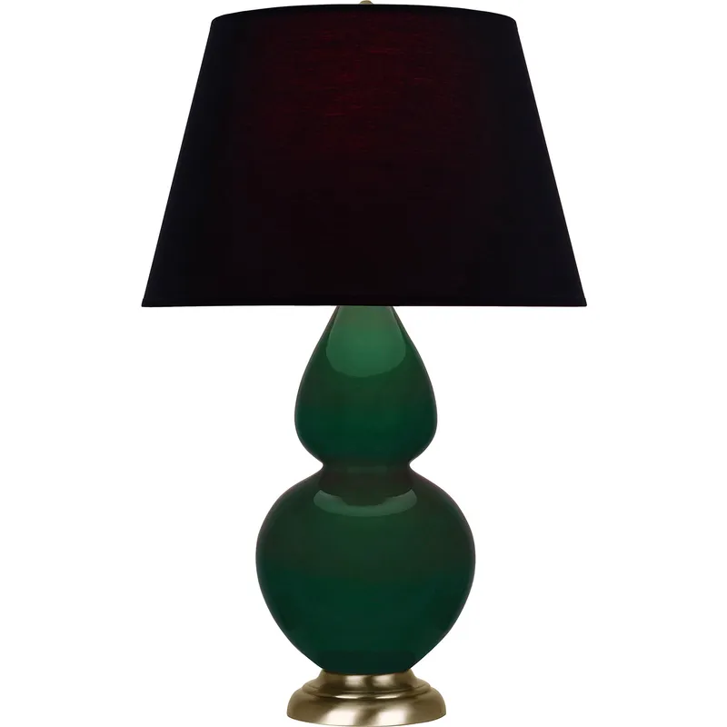 Double Gourd 31 inch 150 watt Jungle Glazed Ceramic with Antique Natural Brass Table Lamp Portable Light in Ink Black with Rose Red