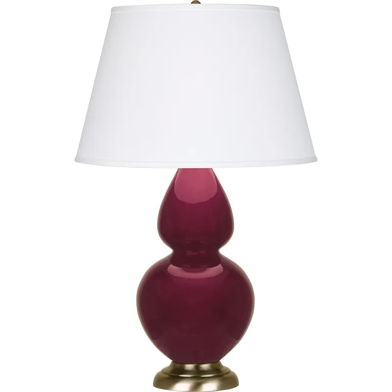 Double Gourd 31 inch 150 watt Sugar Plum with Antique Brass Table Lamp Portable Light in Pearl Dupioni