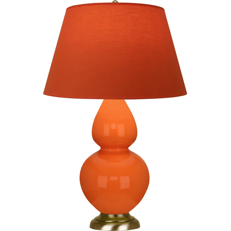 Double Gourd 31 inch 150 watt Pumpkin Glazed Ceramic with Antique Natural Brass Table Lamp Portable Light in Tangerine with Taupe