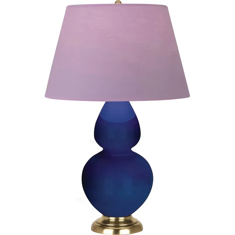 Double Gourd 31 inch 150 watt Cobalt Glazed Ceramic with Antique Natural Brass Table Lamp Portable Light in Lavender with Plum