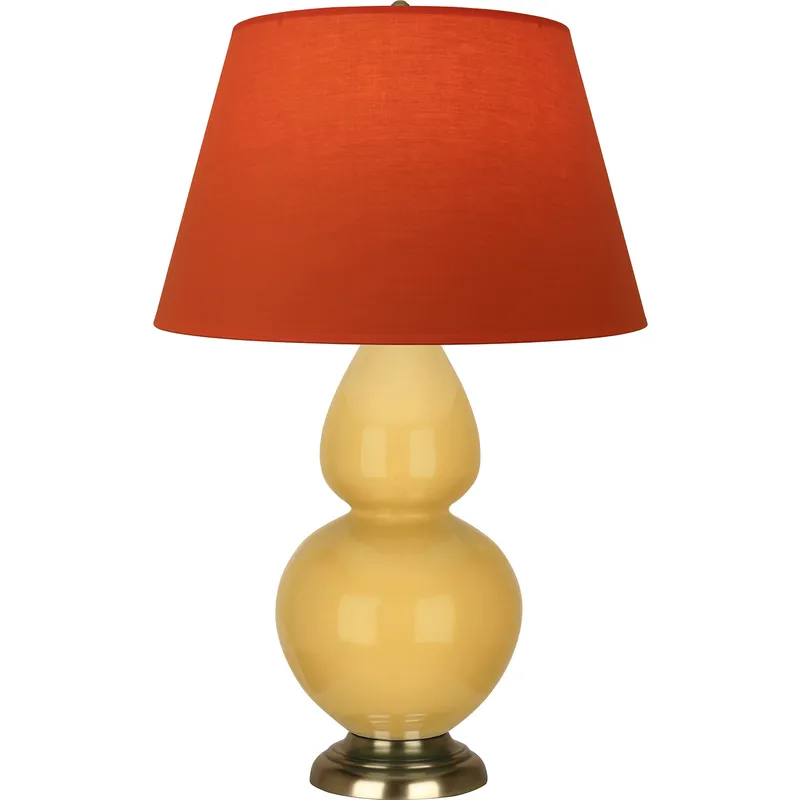 Double Gourd 31 inch 150 watt Sunset Yellow Glazed Ceramic with Antique Brass Table Lamp Portable Light in Tangerine with Taupe
