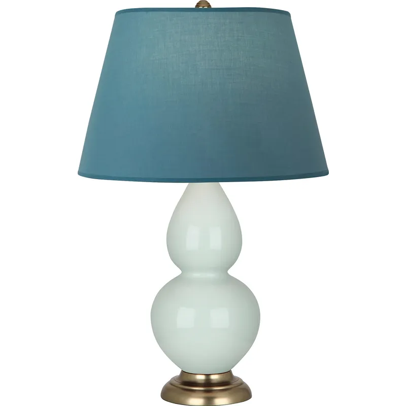 Double Gourd 31 inch 150 watt Celadon Glazed Ceramic with Antique Brass Accents Table Lamp Portable Light in Bright Blue with Gray