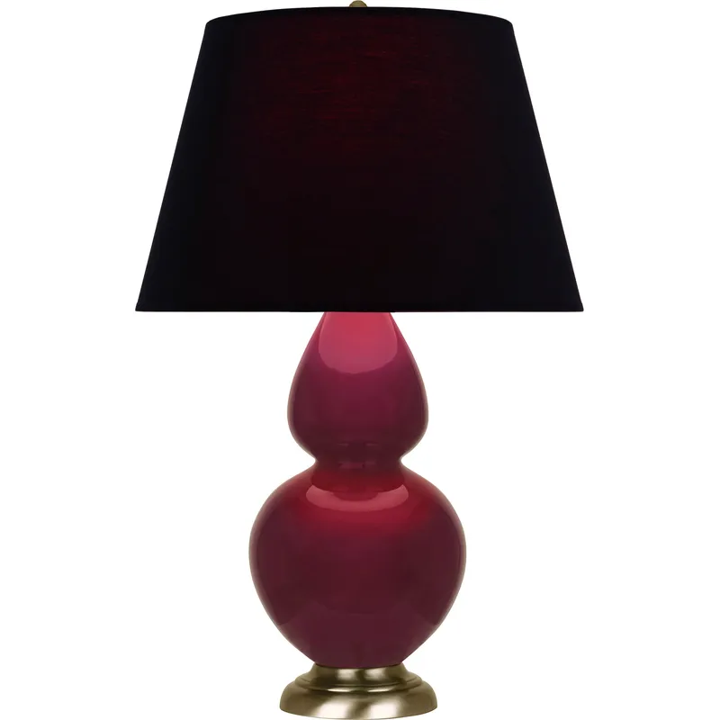 Double Gourd 31 inch 150 watt Sugar Plum with Antique Brass Table Lamp Portable Light in Ink Black with Rose Red