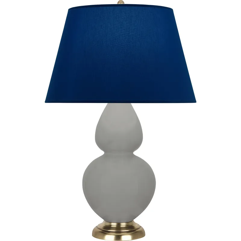 Double Gourd 31 inch 150 watt Matte Smokey Taupe Glazed Ceramic with Antique Natural Brass Table Lamp Portable Light in Matte Smoky Taupe, Navy with Gray