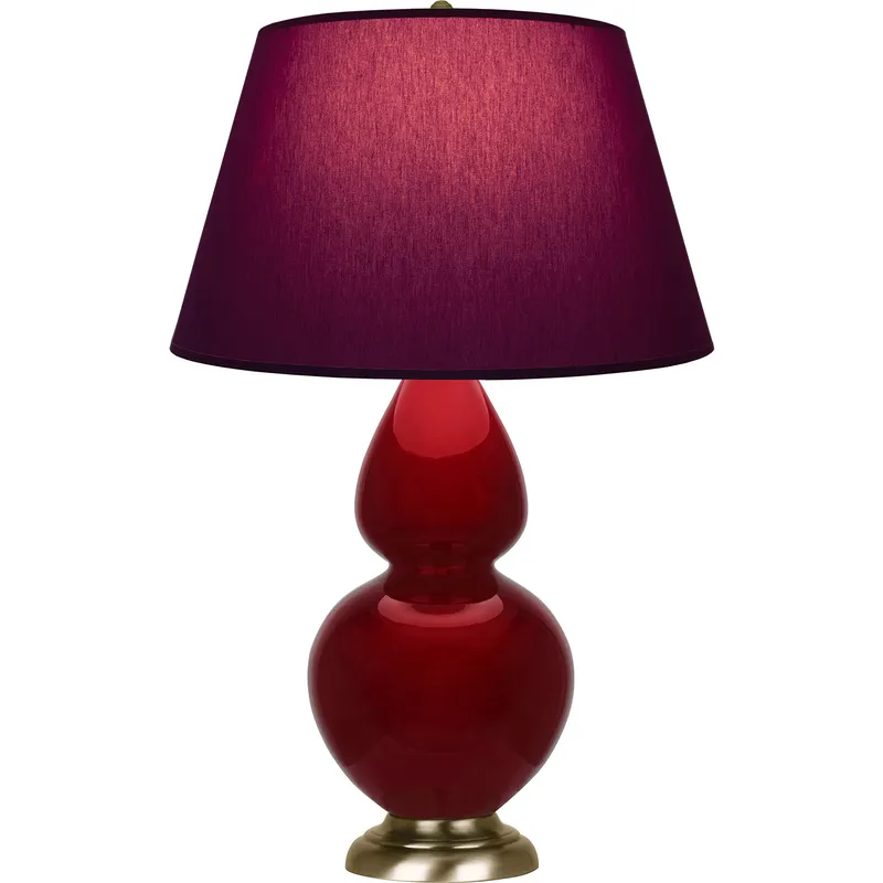 Double Gourd 31 inch 150 watt Sangria Glazed Ceramic with Antique Natural Brass Table Lamp Portable Light in Plum with Lavender