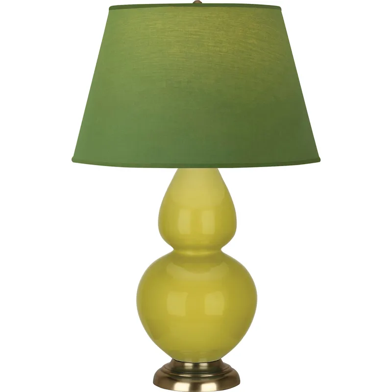 Double Gourd 31 inch 150 watt Citron Glazed Ceramic with Antique Brass Table Lamp Portable Light in Tea Green with Taupe
