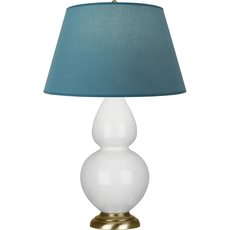 Double Gourd 31 inch 150 watt Lily Glazed Ceramic with Antique Natural Brass Table Lamp Portable Light in Bright Blue with Gray