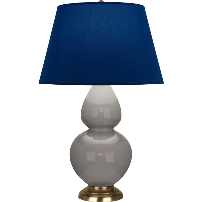 Double Gourd 31 inch 150 watt Smokey Taupe Glazed Ceramic with Antique Natural Brass Table Lamp Portable Light in Smoky Taupe, Navy with Gray