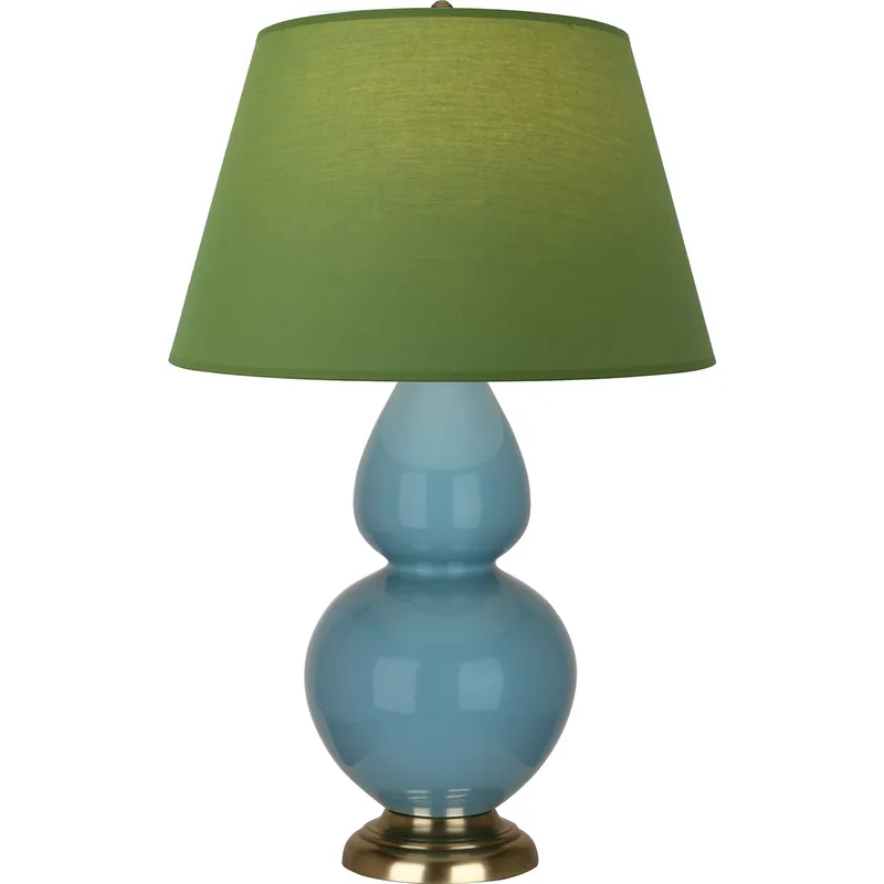 Double Gourd 31 inch 150 watt Steel Blue Glazed Ceramic with Antique Brass Table Lamp Portable Light in Tea Green with Taupe