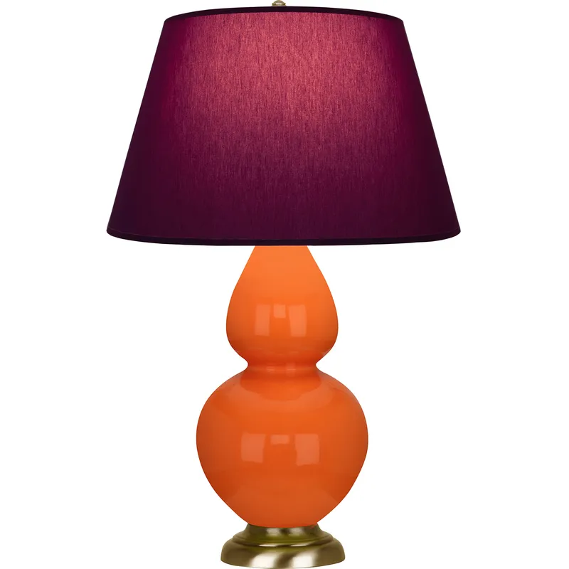 Double Gourd 31 inch 150 watt Pumpkin Glazed Ceramic with Antique Natural Brass Table Lamp Portable Light in Plum with Lavender