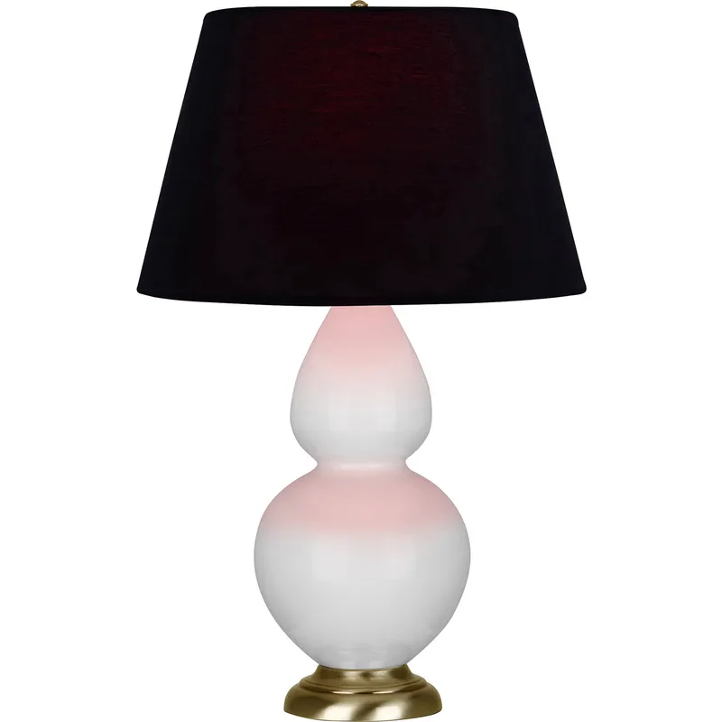 Double Gourd 31 inch 150 watt Daisy Glazed Ceramic with Antique Natural Brass Table Lamp Portable Light in Ink Black with Rose Red