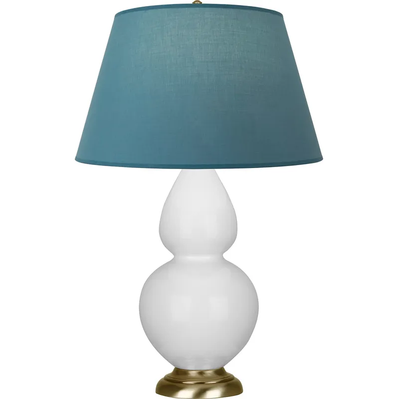 Double Gourd 31 inch 150 watt Daisy Glazed Ceramic with Antique Natural Brass Table Lamp Portable Light in Bright Blue with Gray
