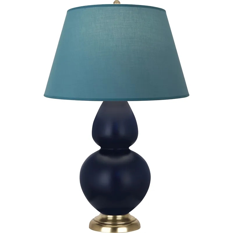 Double Gourd 31 inch 150 watt Matte Midnight Blue Glazed Ceramic with Antique Brass Table Lamp Portable Light in Bright Blue with Gray