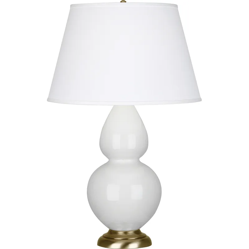 Double Gourd 31 inch 150 watt Lily Glazed Ceramic with Antique Natural Brass Table Lamp Portable Light in Pearl Dupioni
