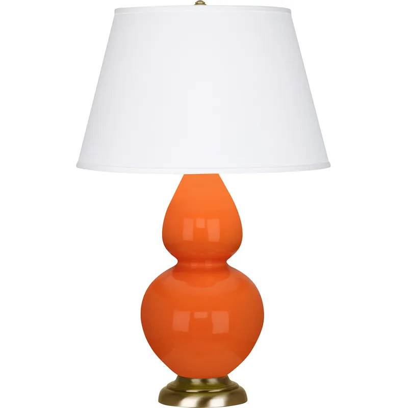 Double Gourd 31 inch 150 watt Pumpkin Glazed Ceramic with Antique Natural Brass Table Lamp Portable Light in Pearl Dupioni