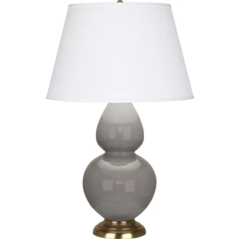 Double Gourd 31 inch 150 watt Smokey Taupe Glazed Ceramic with Antique Natural Brass Table Lamp Portable Light in Smoky Taupe, Pearl Dupioni