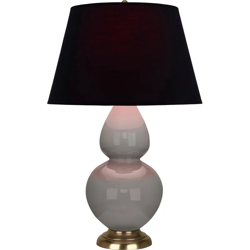Double Gourd 31 inch 150 watt Smokey Taupe Glazed Ceramic with Antique Natural Brass Table Lamp Portable Light in Smoky Taupe, Ink Black with Rose Red
