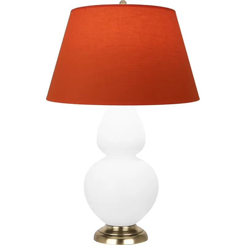 Double Gourd 31 inch 150 watt Matte Lily Glazed Ceramic with Antique Natural Brass Table Lamp Portable Light in Tangerine with Taupe