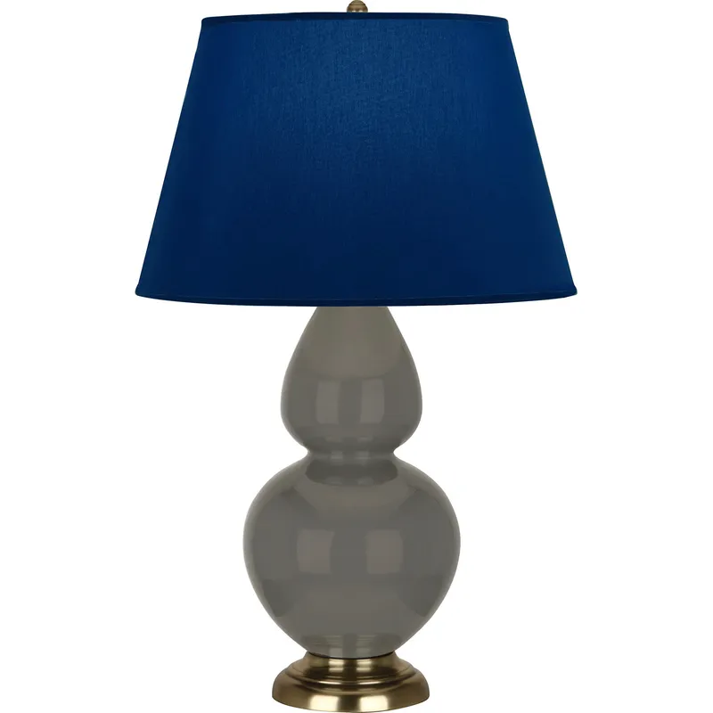Double Gourd 31 inch 150 watt Ash Glazed Ceramic with Antique Brass Table Lamp Portable Light in Navy with Gray