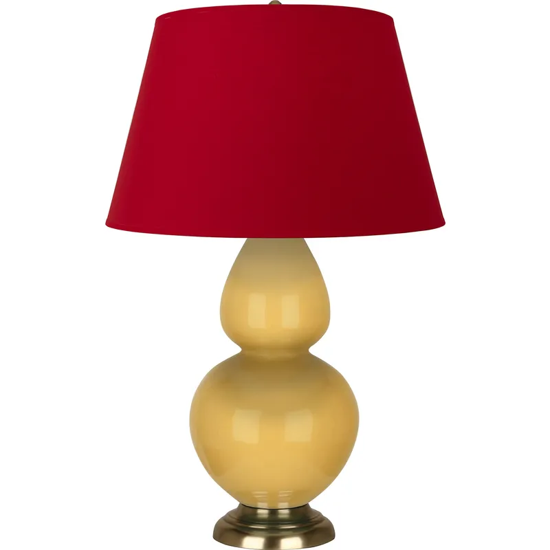 Double Gourd 31 inch 150 watt Sunset Glazed Ceramic with Antique Brass Table Lamp Portable Light in Sunset Yellow, Rose Red with Ink Black