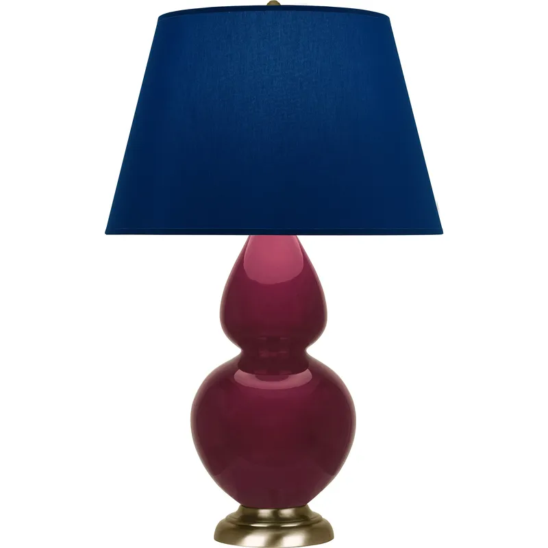 Double Gourd 31 inch 150 watt Sugar Plum with Antique Brass Table Lamp Portable Light in Navy with Gray