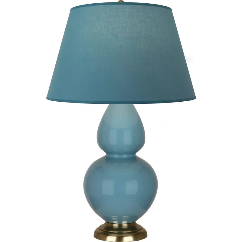 Double Gourd 31 inch 150 watt Steel Blue Glazed Ceramic with Antique Brass Table Lamp Portable Light in Bright Blue with Gray