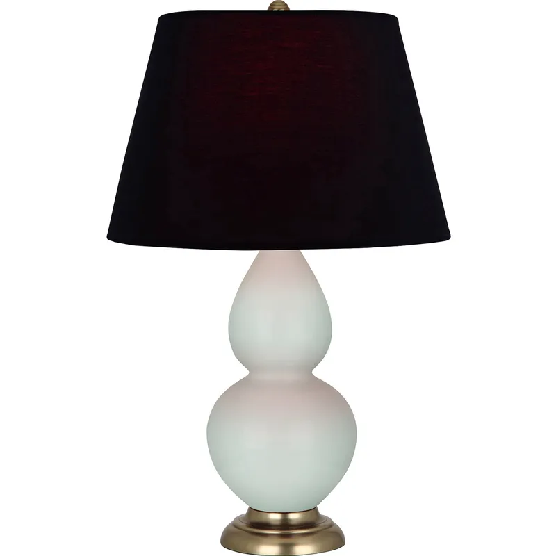 Double Gourd 31 inch 150 watt Celadon Glazed Ceramic with Antique Brass Accents Table Lamp Portable Light in Ink Black with Rose Red