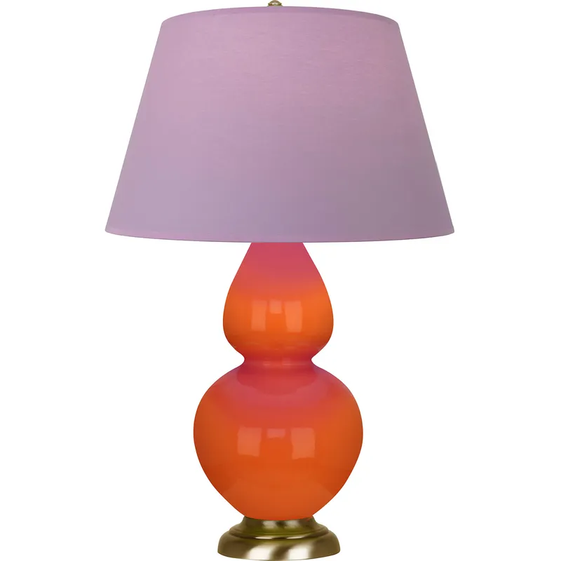 Double Gourd 31 inch 150 watt Pumpkin Glazed Ceramic with Antique Natural Brass Table Lamp Portable Light in Lavender with Plum