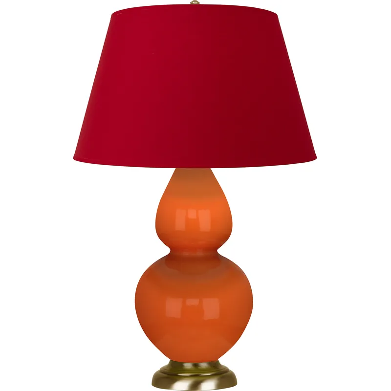 Double Gourd 31 inch 150 watt Pumpkin Glazed Ceramic with Antique Natural Brass Table Lamp Portable Light in Rose Red with Ink Black
