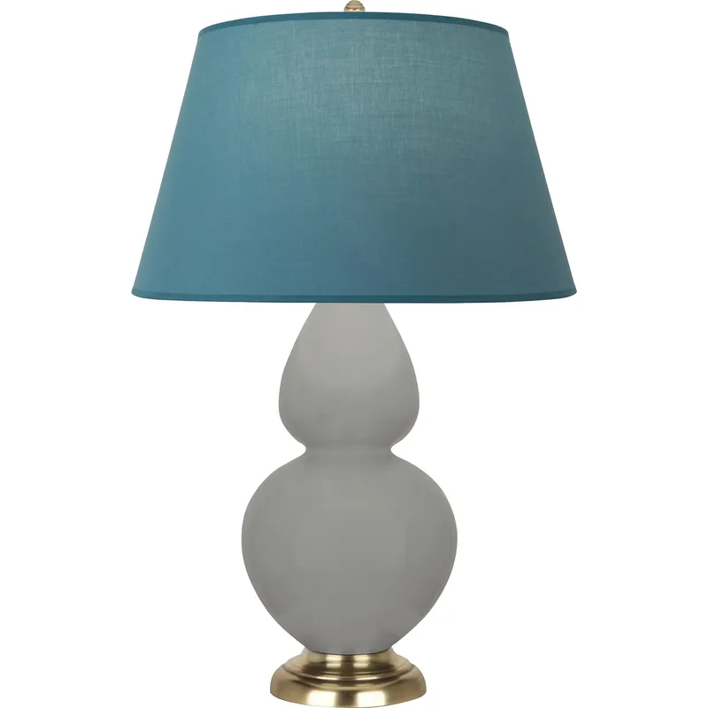 Double Gourd 31 inch 150 watt Matte Smokey Taupe Glazed Ceramic with Antique Natural Brass Table Lamp Portable Light in Matte Smoky Taupe, Bright Blue with Gray