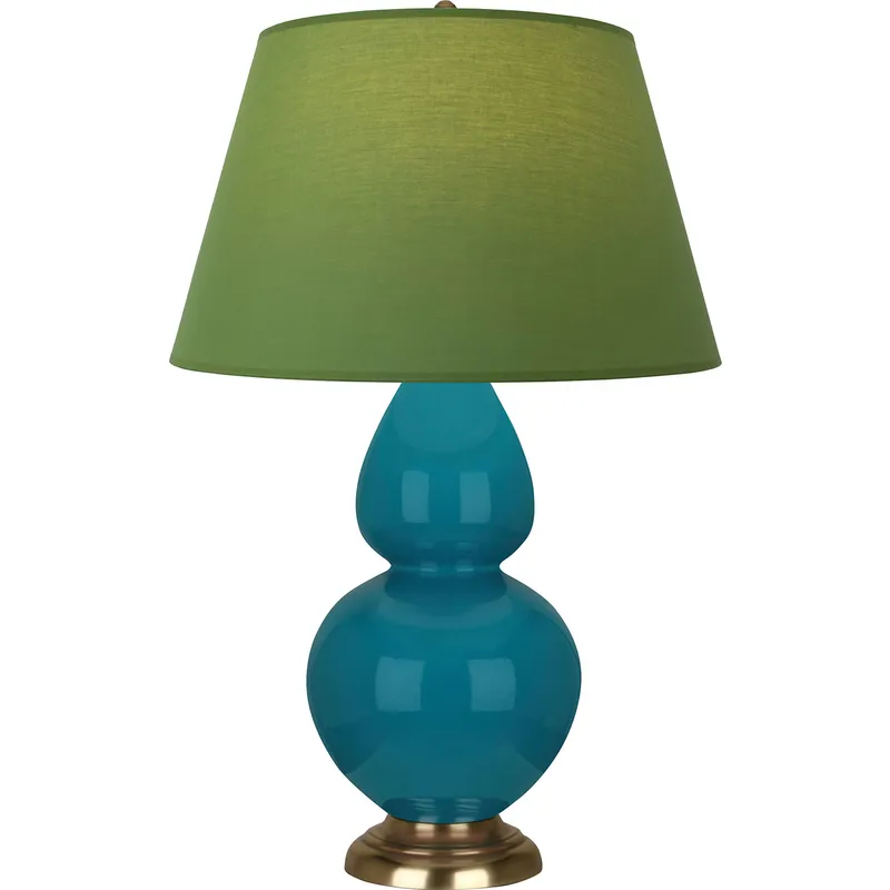 Double Gourd 31 inch 150 watt Peacock Glazed Ceramic Table Lamp Portable Light in Tea Green with Taupe