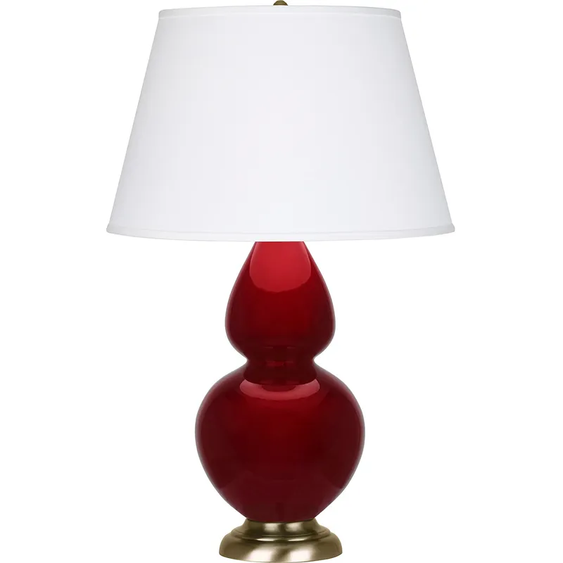 Double Gourd 31 inch 150 watt Sangria Glazed Ceramic with Antique Natural Brass Table Lamp Portable Light in Pearl Dupioni