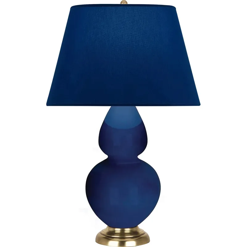 Double Gourd 31 inch 150 watt Cobalt Glazed Ceramic with Antique Natural Brass Table Lamp Portable Light in Navy with Gray
