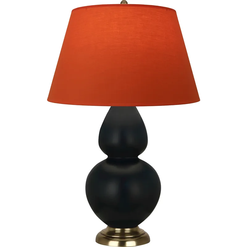 Double Gourd 31 inch 150 watt Matte Obsidian Glazed Ceramic with Antique Natural Brass Table Lamp Portable Light in Tangerine with Taupe
