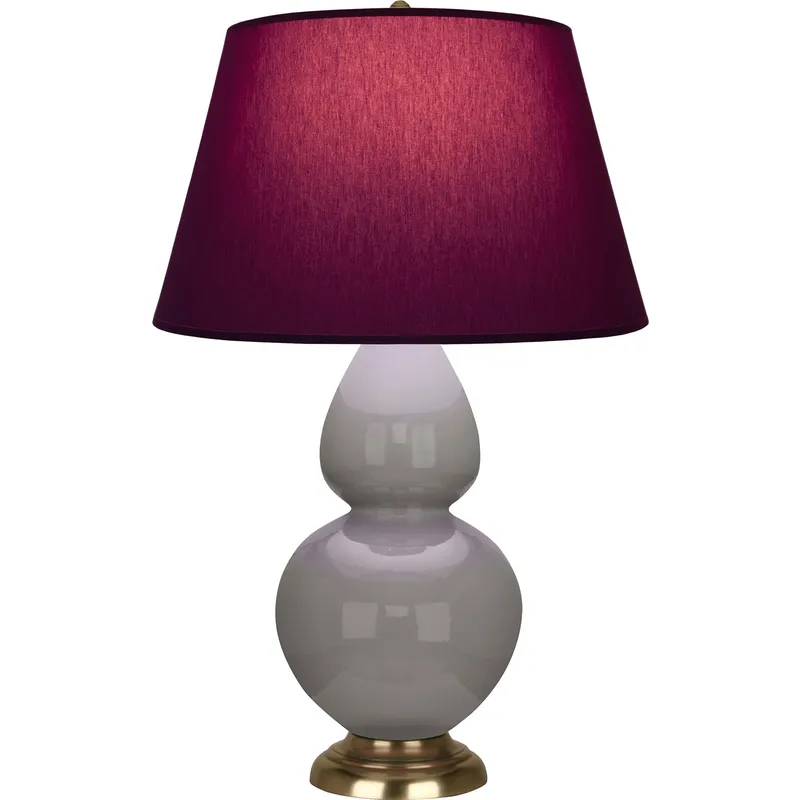 Double Gourd 31 inch 150 watt Smokey Taupe Glazed Ceramic with Antique Natural Brass Table Lamp Portable Light in Smoky Taupe, Plum with Lavender