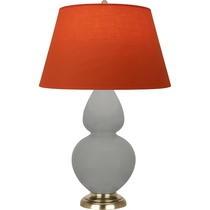 Double Gourd 31 inch 150 watt Matte Smokey Taupe Glazed Ceramic with Antique Natural Brass Table Lamp Portable Light in Matte Smoky Taupe, Tangerine with Taupe