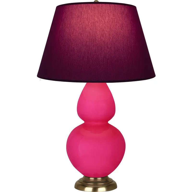Double Gourd 31 inch 150 watt Razzle Rose Glazed Ceramic with Antique Natural Brass Table Lamp Portable Light in Plum with Lavender