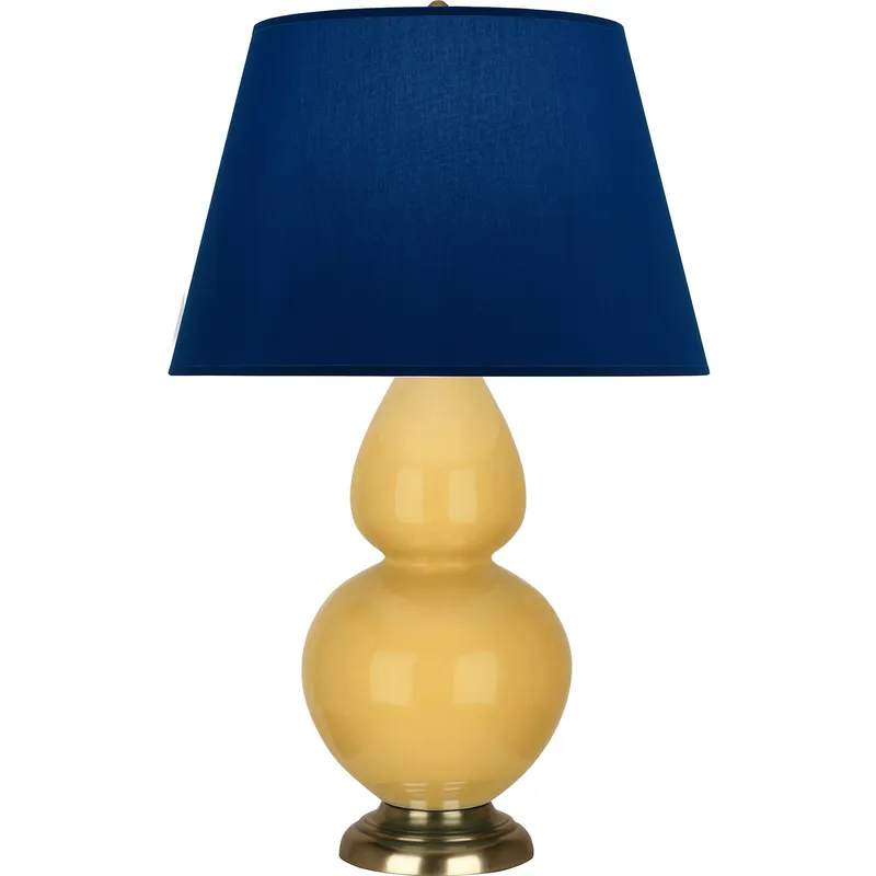 Double Gourd 31 inch 150 watt Sunset Yellow Glazed Ceramic with Antique Brass Table Lamp Portable Light in Navy with Gray