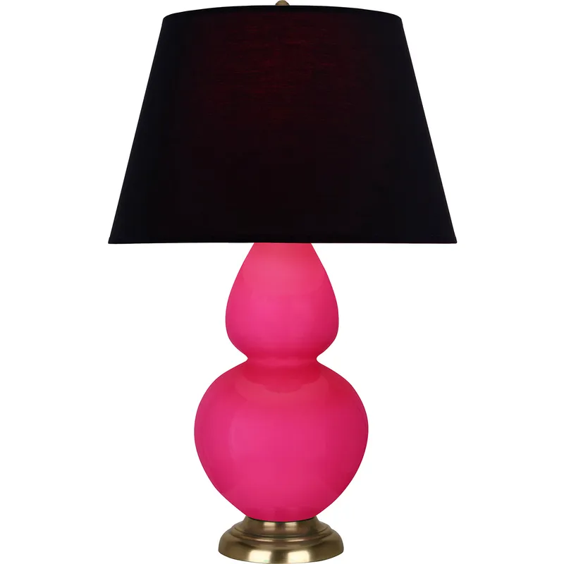 Double Gourd 31 inch 150 watt Razzle Rose Glazed Ceramic with Antique Natural Brass Table Lamp Portable Light in Ink Black with Rose Red
