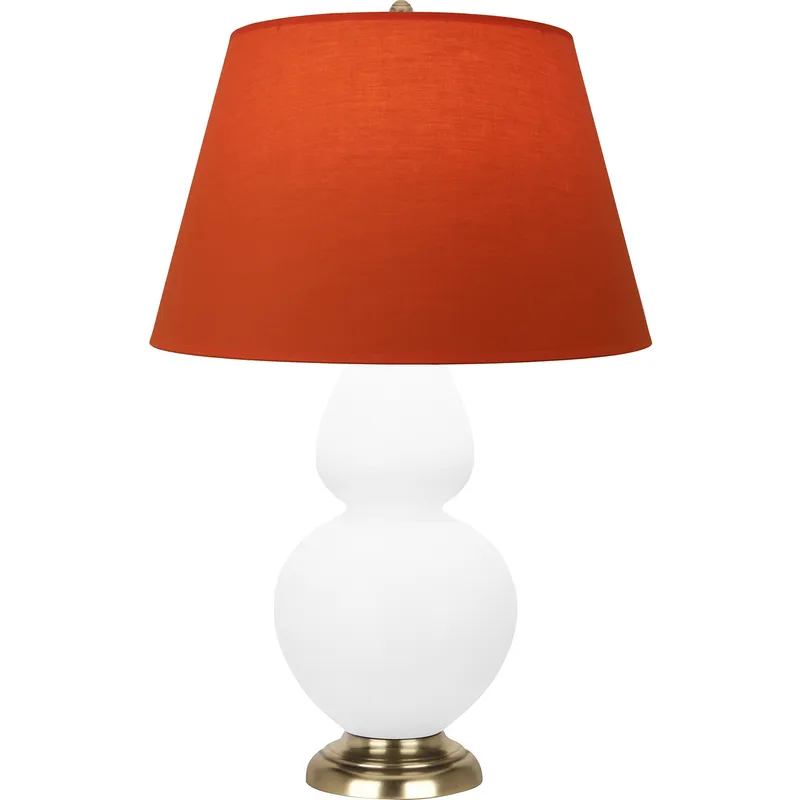 Double Gourd 31 inch 150 watt Matte Daisy Glazed Ceramic with Antique Natural Brass Table Lamp Portable Light in Tangerine with Taupe