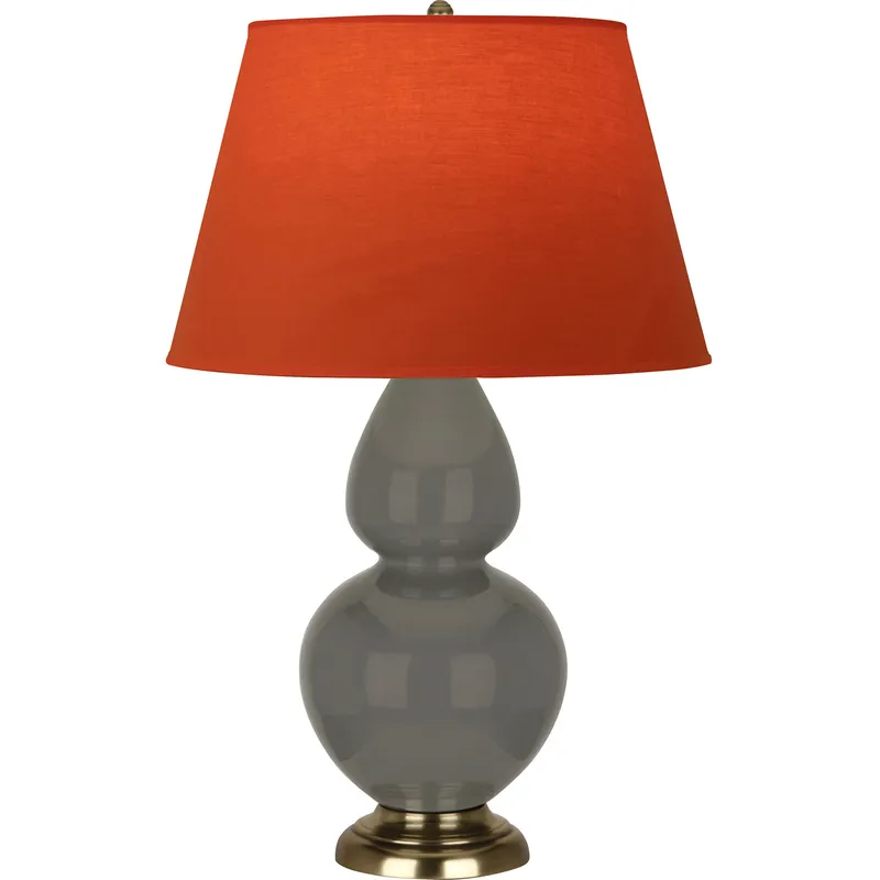 Double Gourd 31 inch 150 watt Ash Glazed Ceramic with Antique Brass Table Lamp Portable Light in Tangerine with Taupe