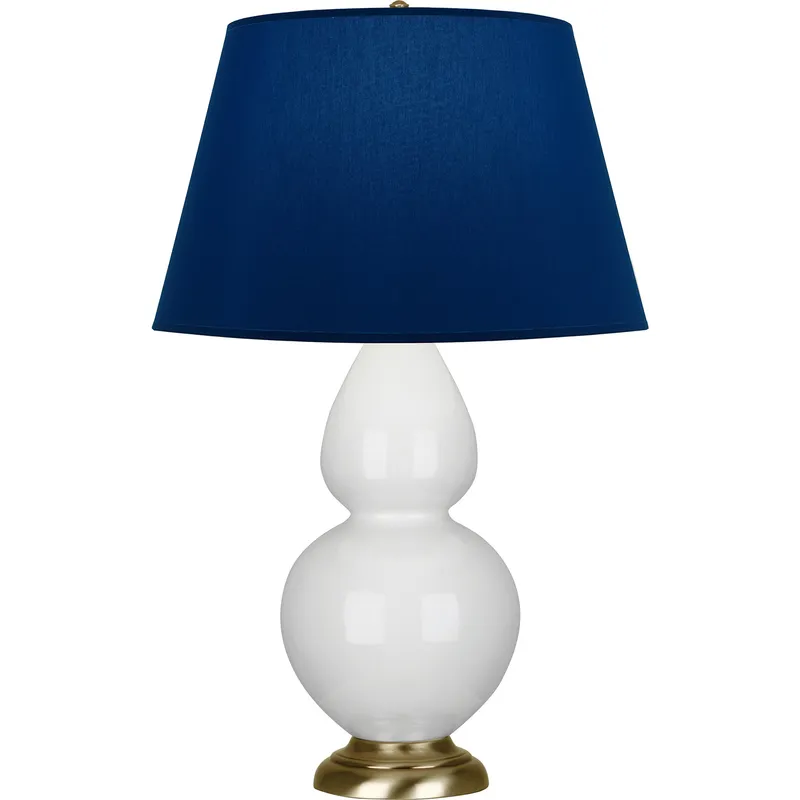 Double Gourd 31 inch 150 watt Lily Glazed Ceramic with Antique Natural Brass Table Lamp Portable Light in Navy with Gray