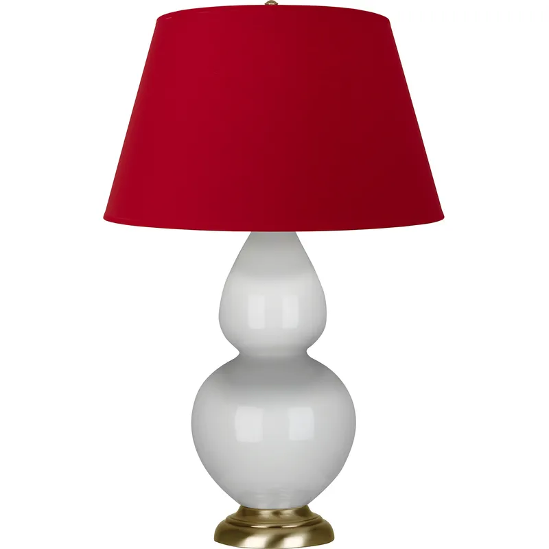 Double Gourd 31 inch 150 watt Lily Glazed Ceramic with Antique Natural Brass Table Lamp Portable Light in Rose Red with Ink Black
